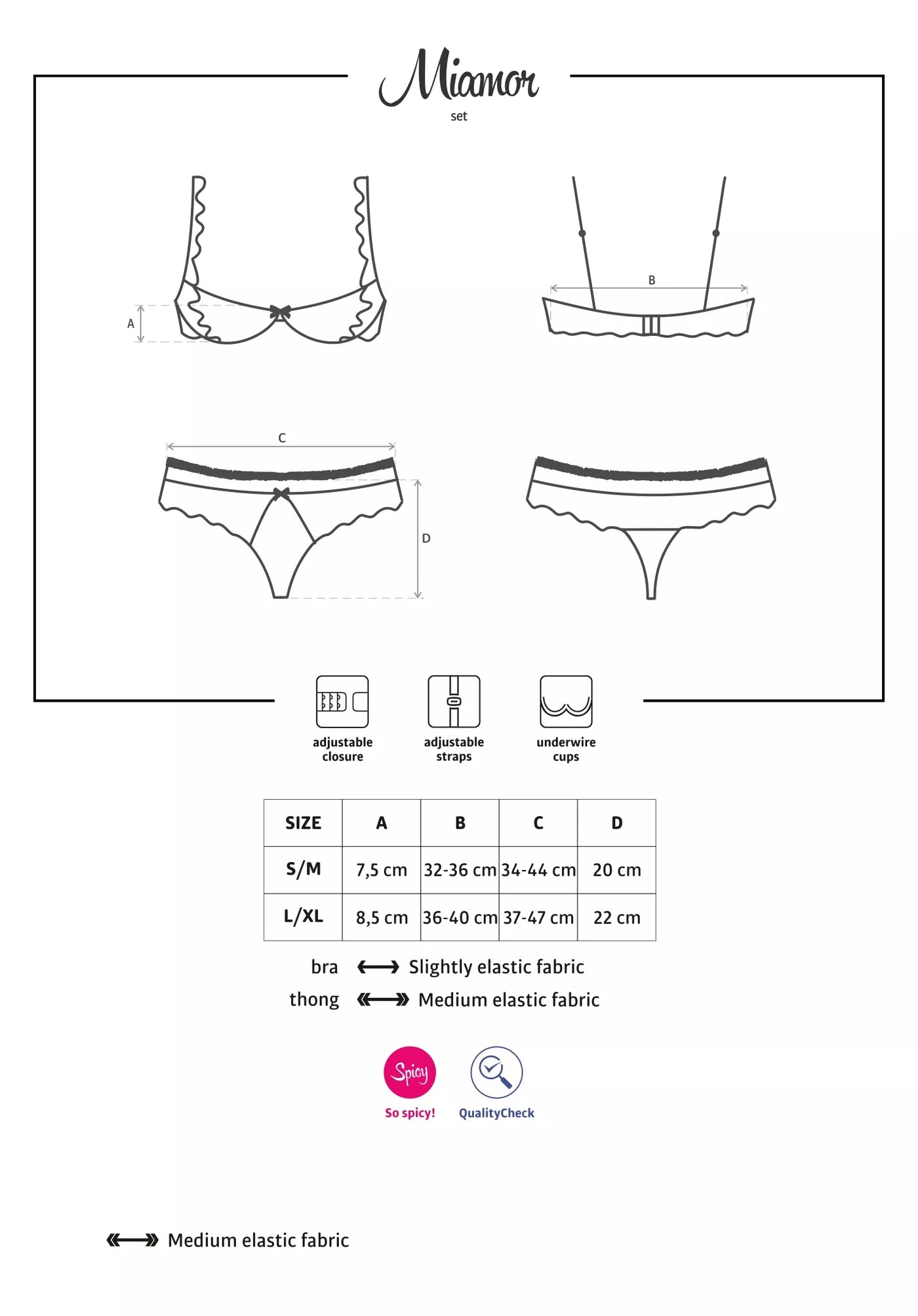 Guide de taille Soutien-Gorge & Tanga Noir Miamor