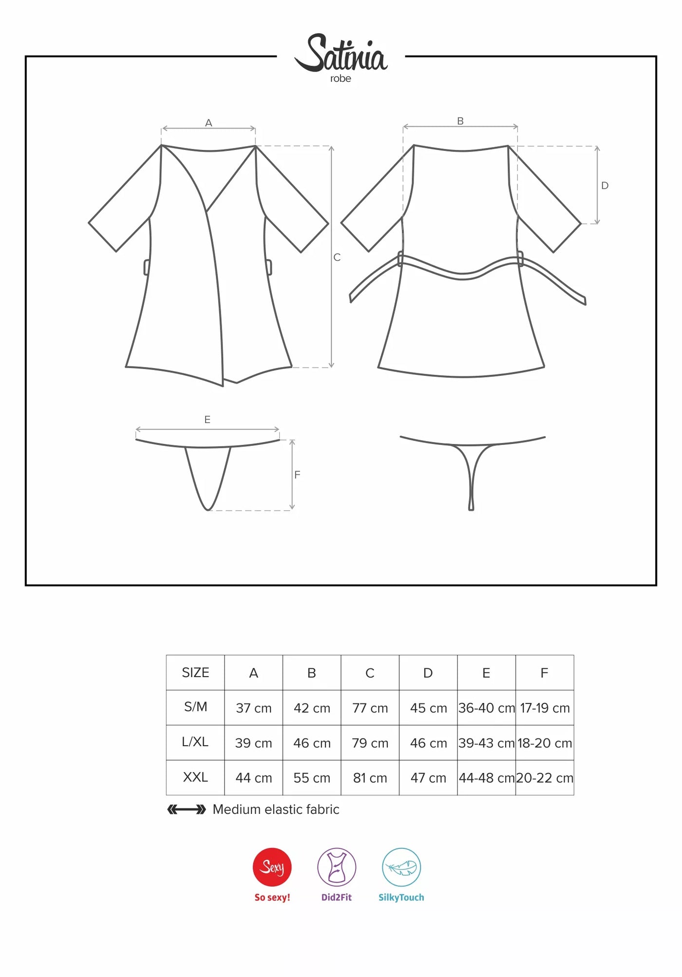 Guide de taille du peignoir en satin Satinia